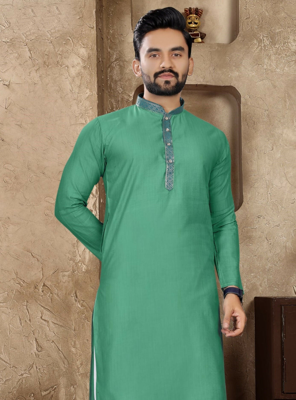 Anaita Rama Green Linen Silk Straight Kurta | Grocsy