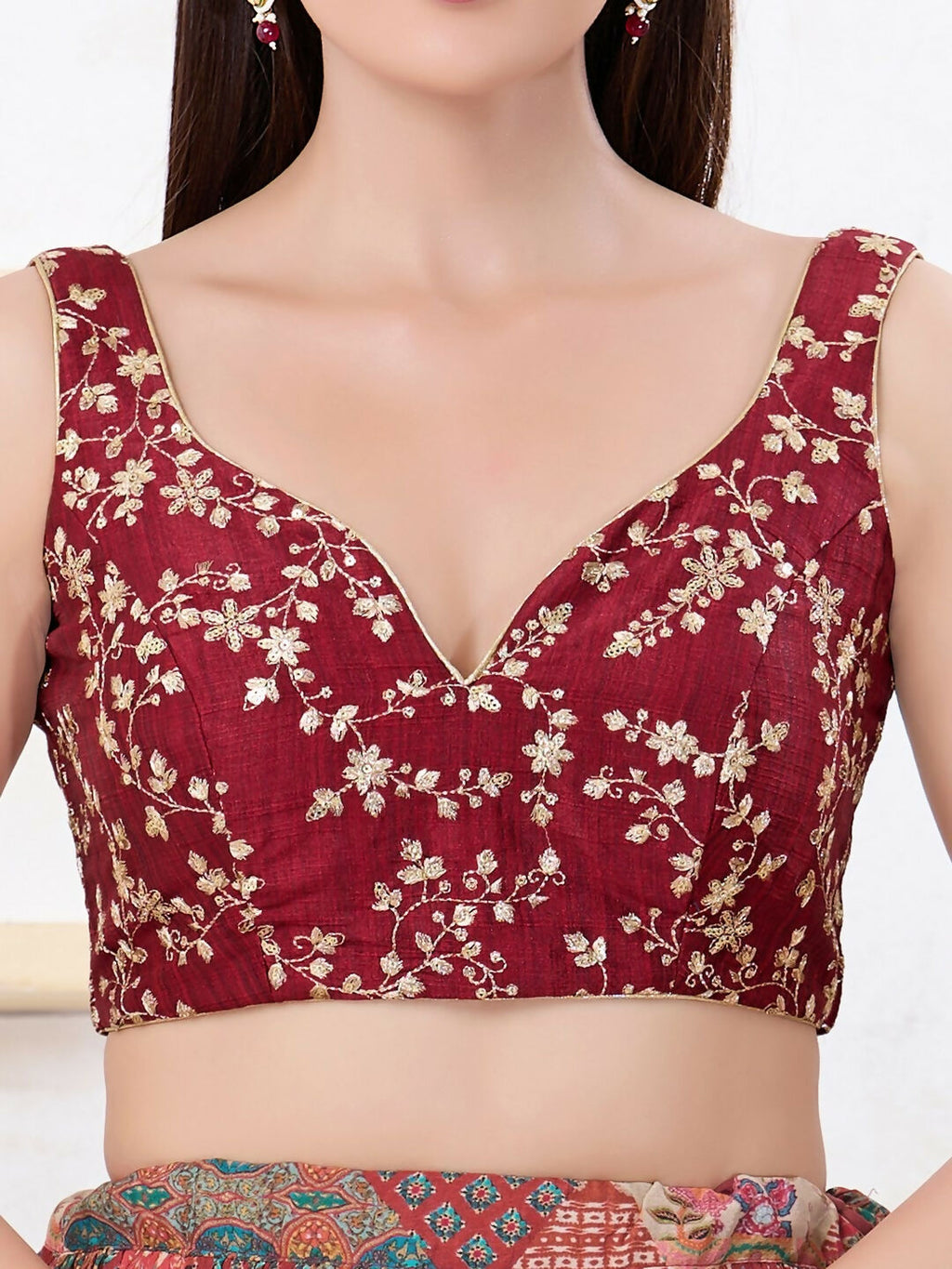 Joban Fashion Maroon Mulberry Silk Sleeveless Back Open Blouse | Grocsy
