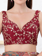 Joban Fashion Maroon Mulberry Silk Sleeveless Back Open Blouse | Grocsy