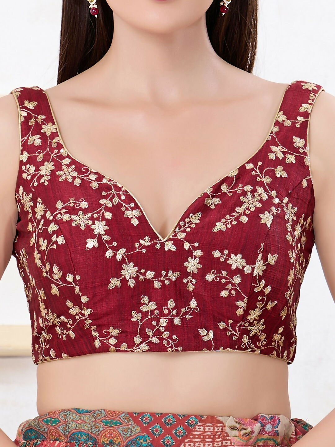 Joban Fashion Maroon Mulberry Silk Sleeveless Back Open Blouse | Grocsy