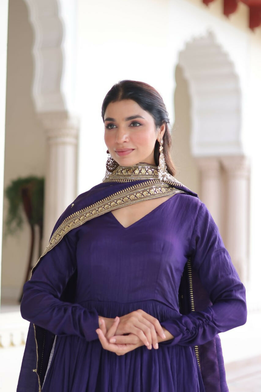 Teeya Creation Womens New Fancy Vichitra Silk With Rich Sequins Embroidered Work Gown Set | Grocsy