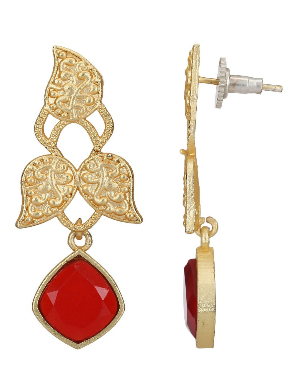 Joban Fashion Women Red Stone Matte Gold Earrings | Grocsy