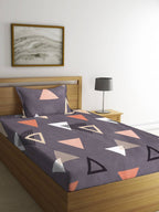 KLOTTHE Purple Geometric 210 TC Cotton Bedsheet with Pillow Covers | Grocsy