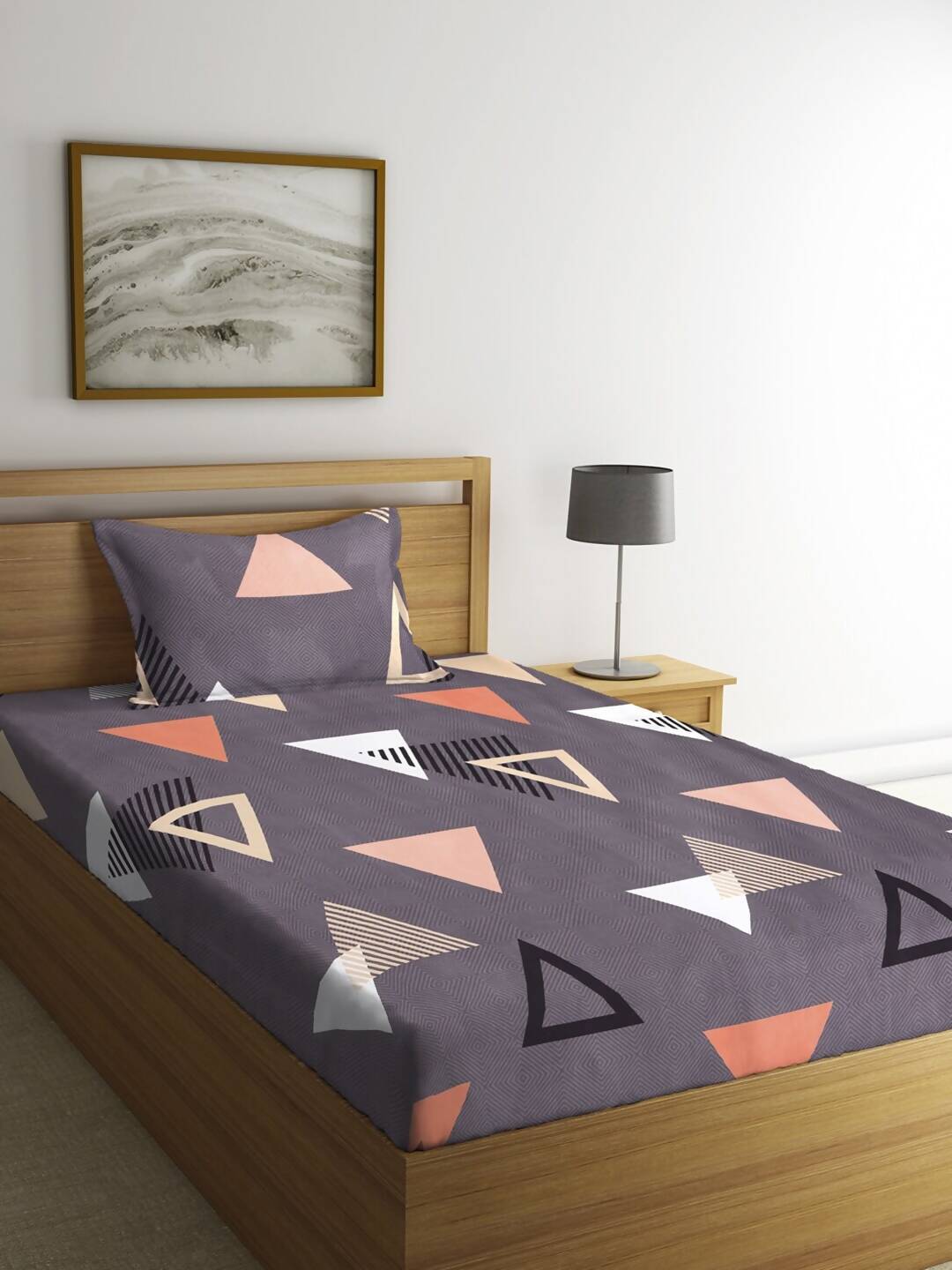 KLOTTHE Purple Geometric 210 TC Cotton Bedsheet with Pillow Covers | Grocsy