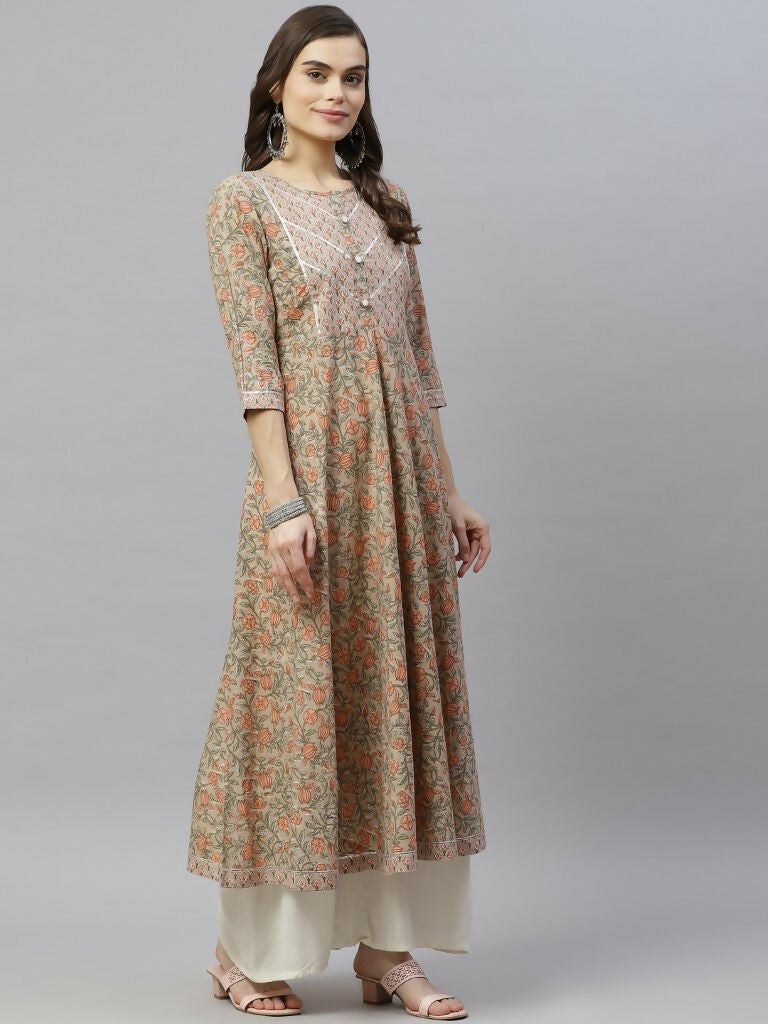 Miravan Women's Cotton Floral Printed Anarkali Kurtas | Grocsy