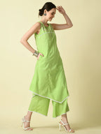 Myshka Women's Green Embroidered Kurta With Palazzo | Grocsy