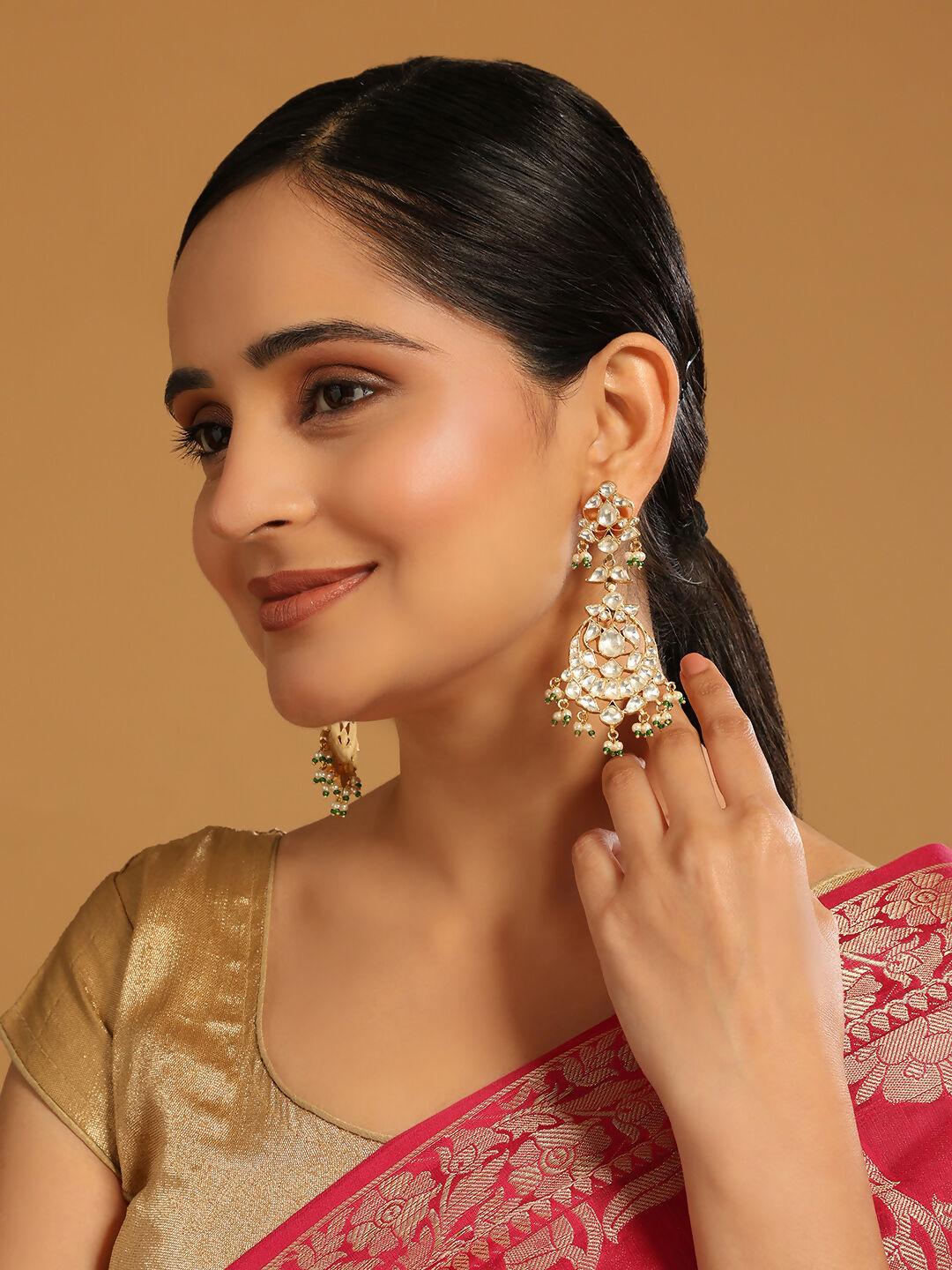 Nuyug 22K Gold Plated Chandbali Stone Drop Kundan Earrings | Grocsy