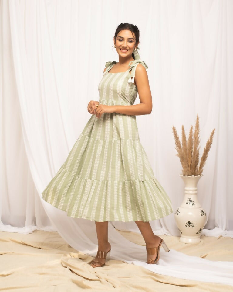 FIORRA Women's Green Cotton Printed Dress | Grocsy