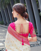 Vamika Weaving Banarasi Jacquard Pink Kanjivaram Saree | Grocsy