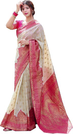 Vamika Weaving Banarasi Jacquard Pink Kanjivaram Saree | Grocsy