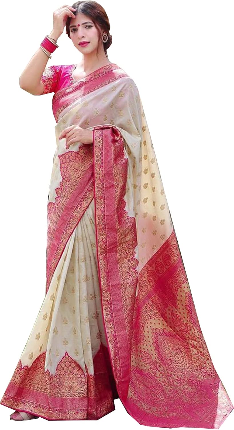 Vamika Weaving Banarasi Jacquard Pink Kanjivaram Saree | Grocsy