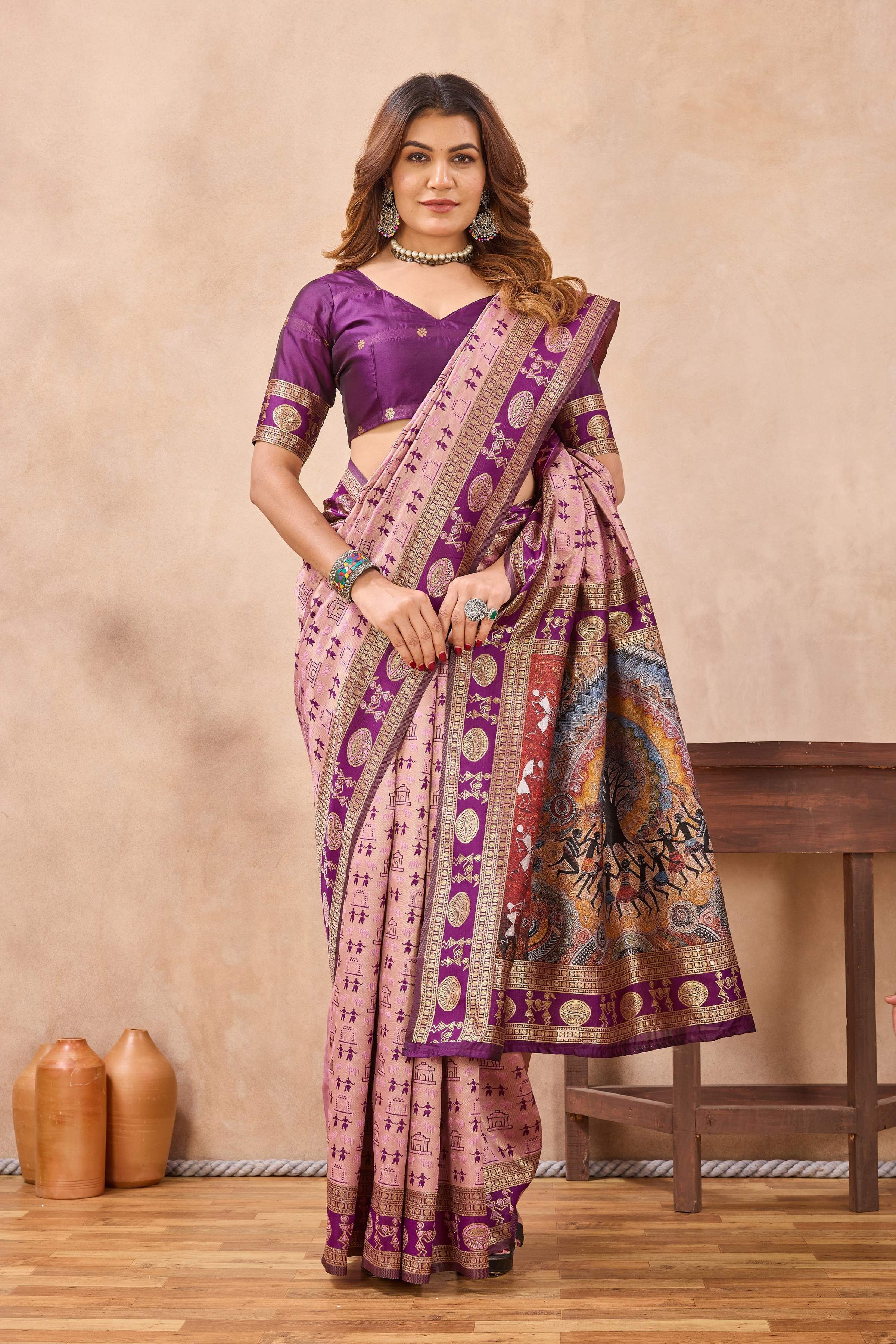 Divine International Trading Co Light Pink Soft Silk Blend Banarasi Jacuard Work Designer Party Wear Saree With Unstitched Blouse Piece | Grocsy