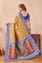 Divine International Trading Co Mustard Blue Soft Silk Blend Banarasi Jacuard Work Designer Party Wear Saree With Unstitched Blouse Piece | Grocsy