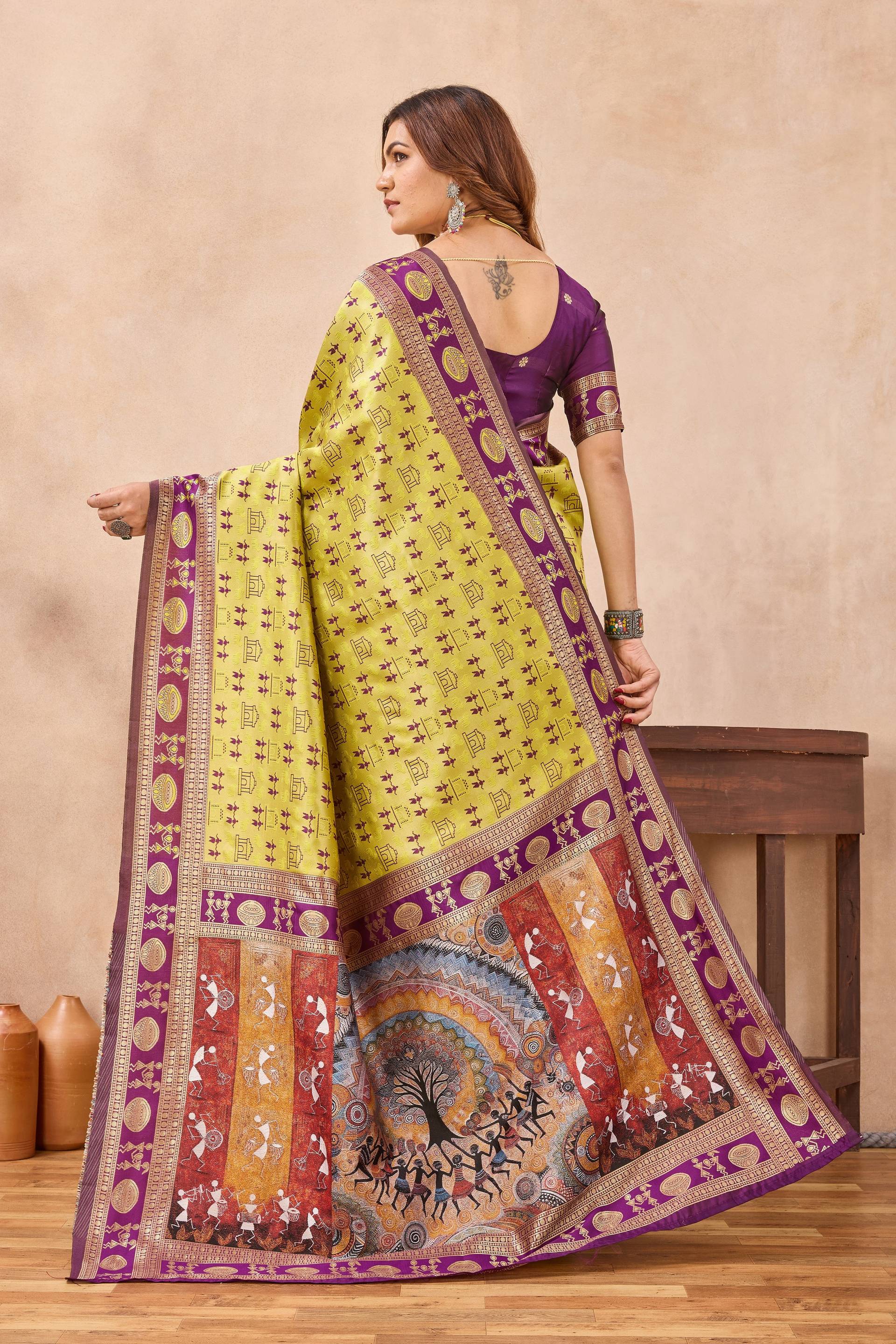 Divine International Trading Co Neon Wine Soft Silk Blend Banarasi Jacuard Work Designer Party Wear Saree With Unstitched Blouse Piece | Grocsy