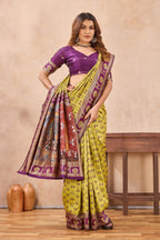 Divine International Trading Co Neon Wine Soft Silk Blend Banarasi Jacuard Work Designer Party Wear Saree With Unstitched Blouse Piece | Grocsy