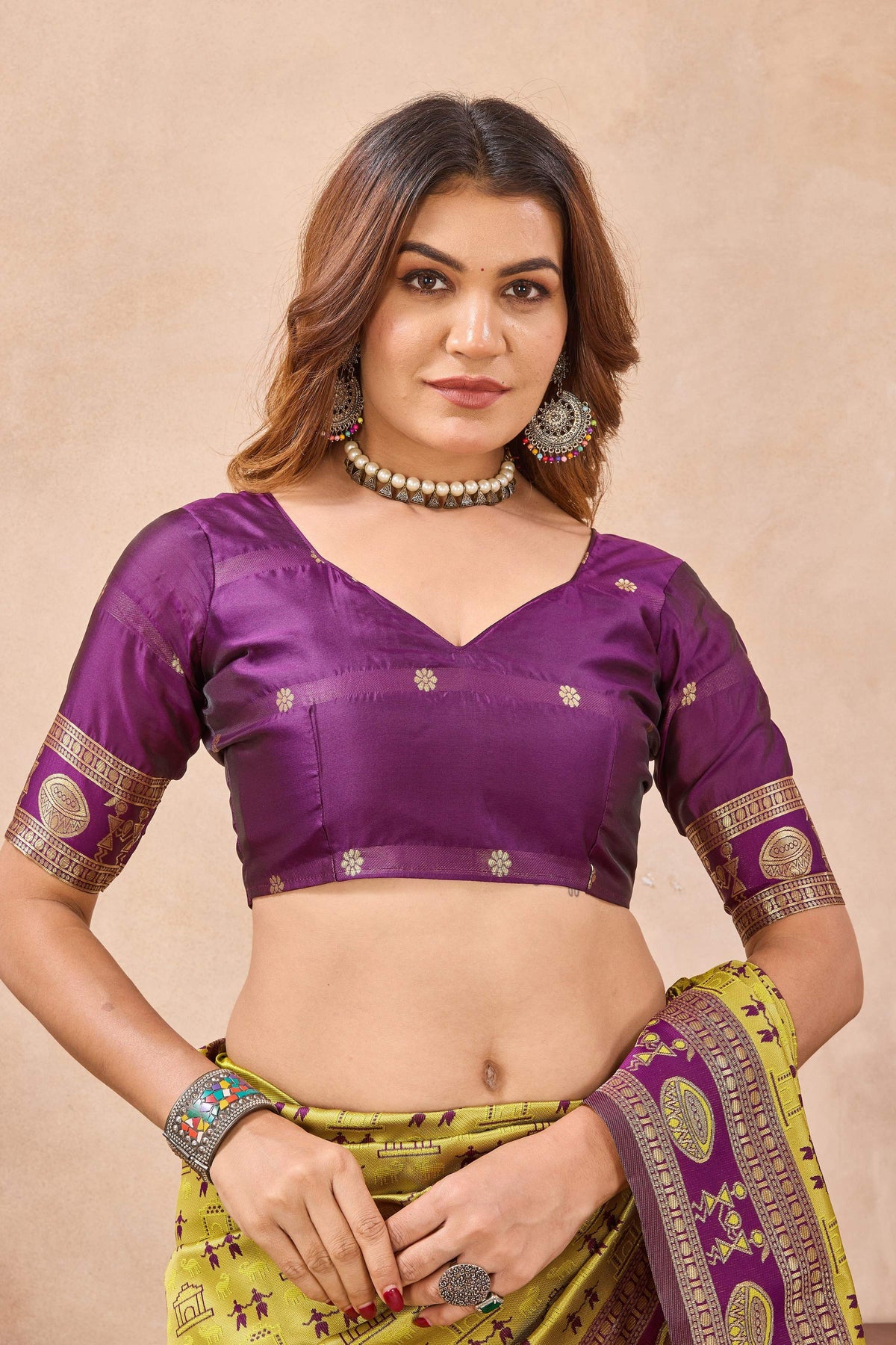 Divine International Trading Co Neon Wine Soft Silk Blend Banarasi Jacuard Work Designer Party Wear Saree With Unstitched Blouse Piece | Grocsy