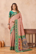 Divine International Trading Co Peach Green Soft Silk Blend Banarasi Jacuard Work Designer Party Wear Saree With Unstitched Blouse Piece | Grocsy