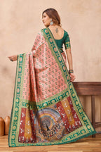 Divine International Trading Co Peach Green Soft Silk Blend Banarasi Jacuard Work Designer Party Wear Saree With Unstitched Blouse Piece | Grocsy