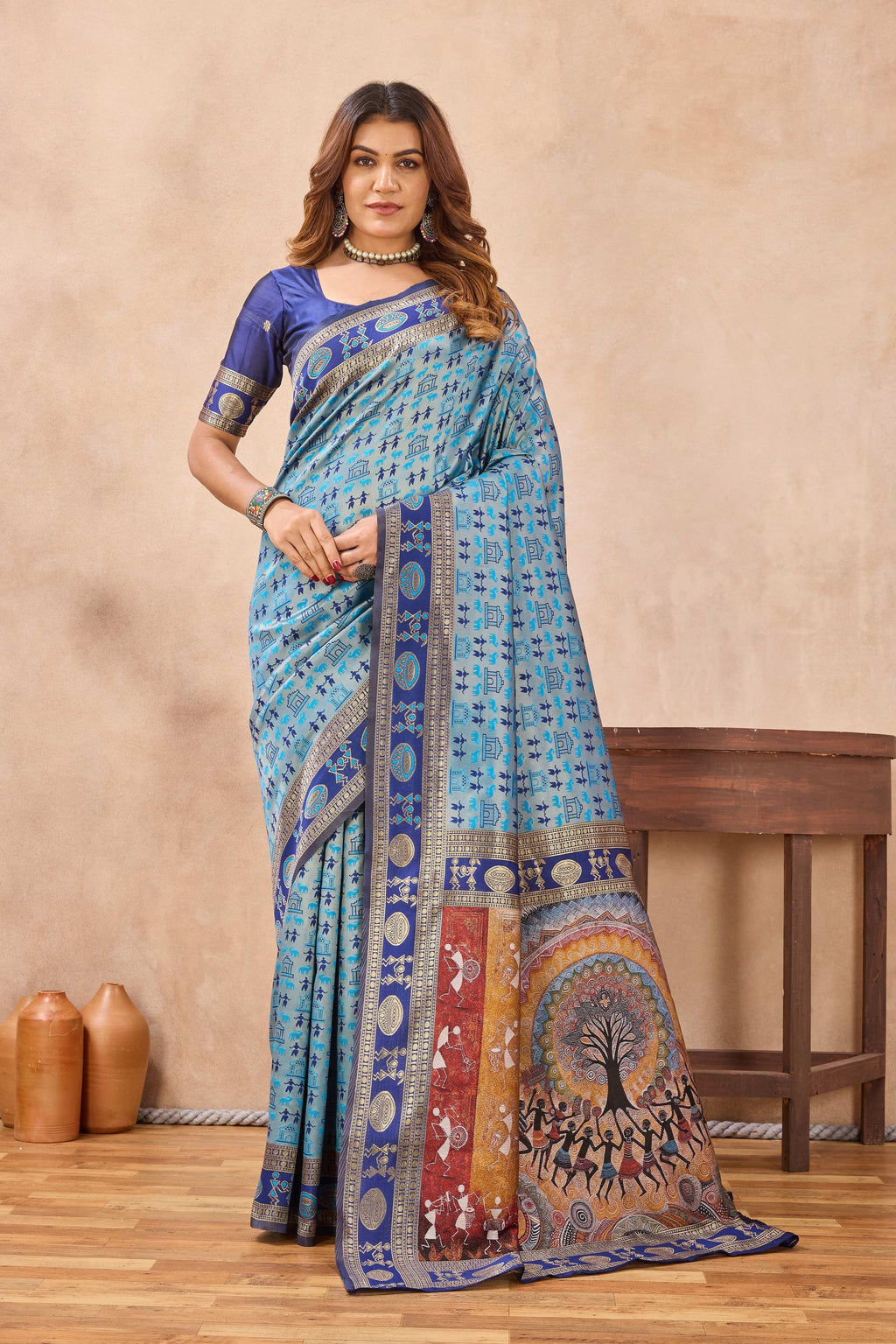 Divine International Trading Co Turquoise Soft Silk Blend Banarasi Jacuard Work Designer Party Wear Saree With Unstitched Blouse Piece | Grocsy