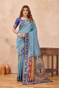 Divine International Trading Co Turquoise Soft Silk Blend Banarasi Jacuard Work Designer Party Wear Saree With Unstitched Blouse Piece | Grocsy
