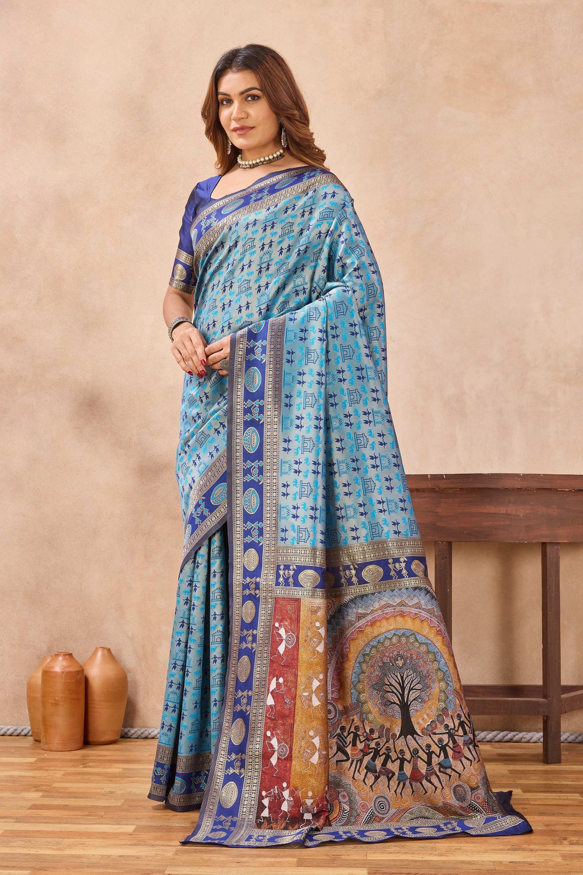 Divine International Trading Co Turquoise Soft Silk Blend Banarasi Jacuard Work Designer Party Wear Saree With Unstitched Blouse Piece | Grocsy