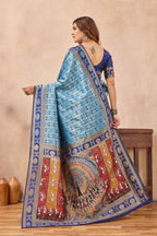 Divine International Trading Co Turquoise Soft Silk Blend Banarasi Jacuard Work Designer Party Wear Saree With Unstitched Blouse Piece | Grocsy