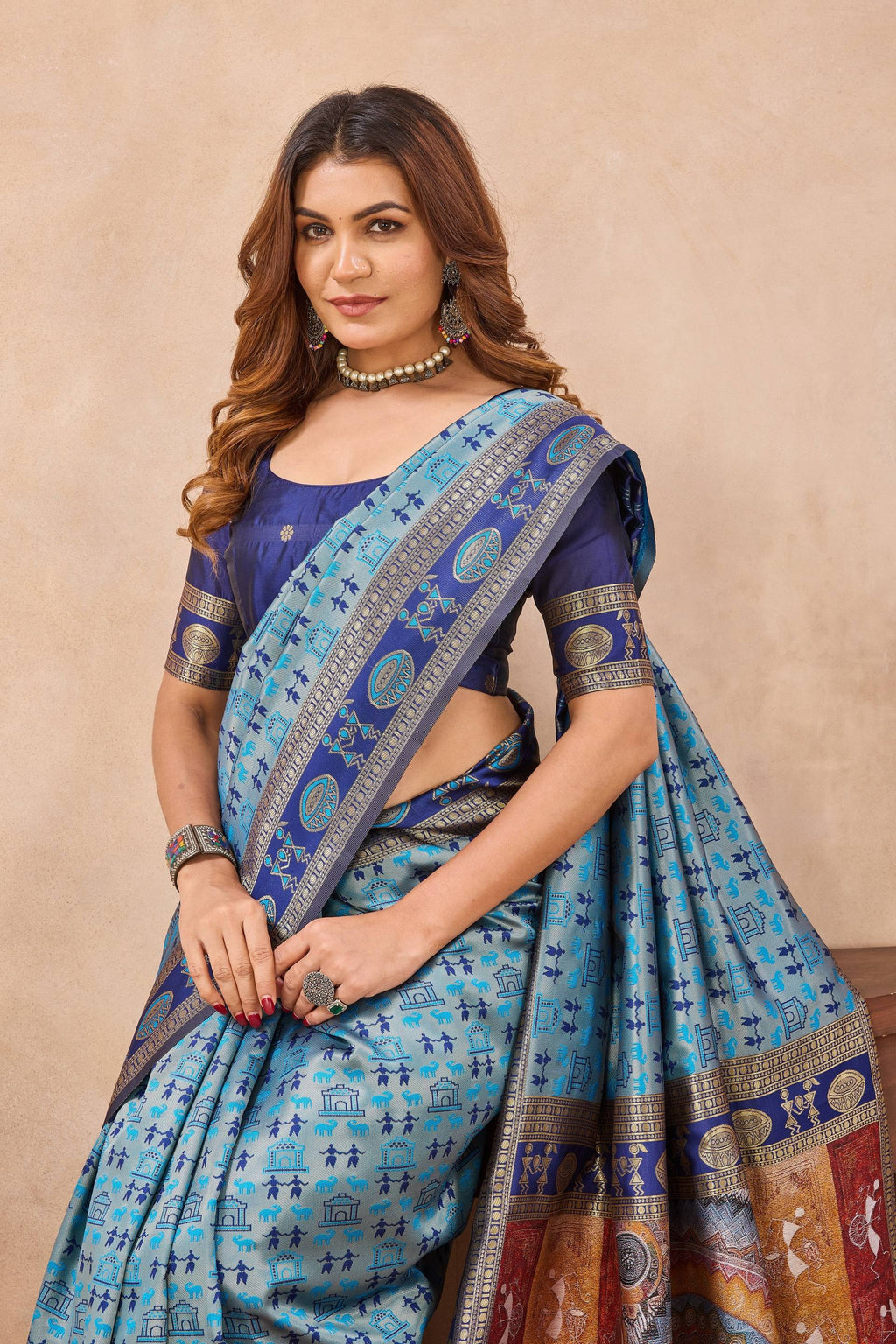 Divine International Trading Co Turquoise Soft Silk Blend Banarasi Jacuard Work Designer Party Wear Saree With Unstitched Blouse Piece | Grocsy