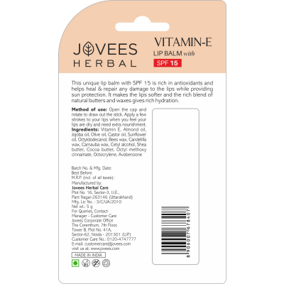 Jovees Vitamin E Lip Balm SPF 15 | Grocsy