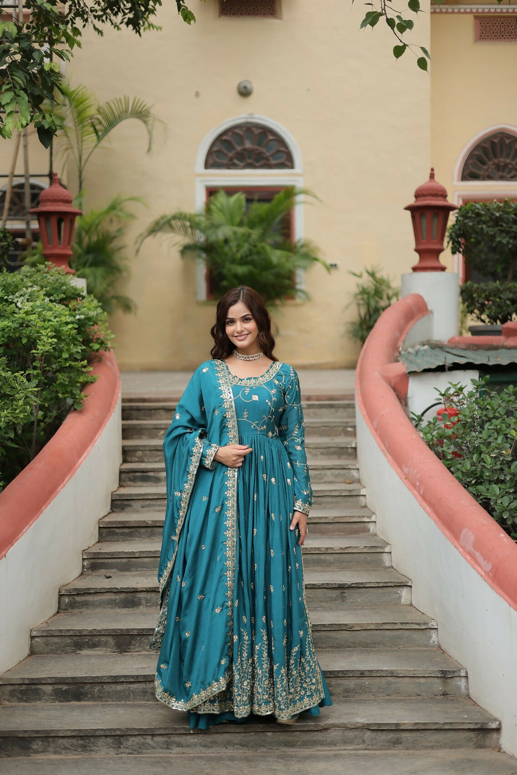 Joban Fashion Blue Chinon Sequence Embroidery Work Kurta Set | Grocsy