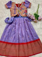 Evanik Purple Soft Paithani Silk Zari Weaving Pavadai For Kids Gown & Koti | Grocsy