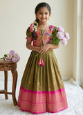 Evanik Green Soft Paithani Silk Zari Weaving Pavadai For Kids Gown & Koti | Grocsy