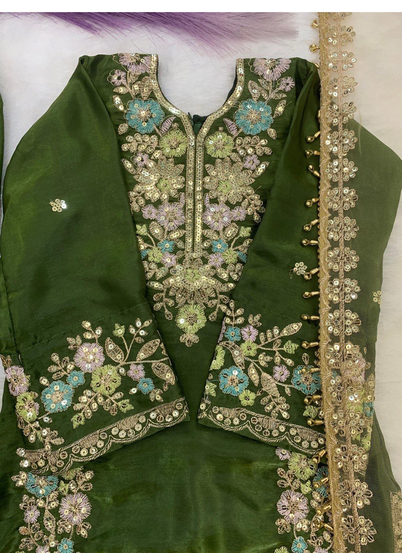 Evanik Green Kids Festival Wear Black Embroidered Silk Kurta Palazzo Set | Grocsy