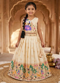 Evanik White Soft Silk Paithani Design Zari Weaving Pavadai Lehenga Choli For Kids | Grocsy
