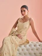 Evanik Cream Cosmos with Coding Sequence With thread Work Palazzo Set | Grocsy