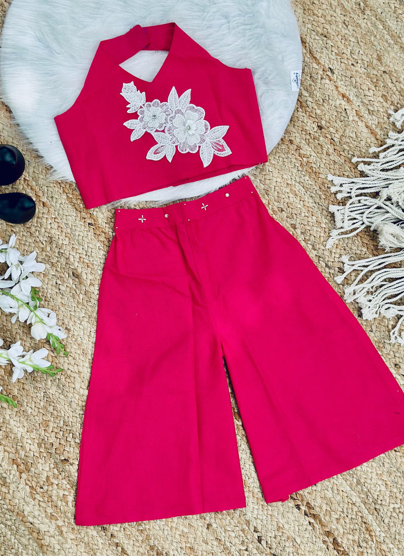 Evanik Pink Pure Khadi Cotton With Patch Work Kids Summer Co-Ord Set | Grocsy