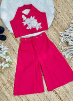 Evanik Pink Pure Khadi Cotton With Patch Work Kids Summer Co-Ord Set | Grocsy