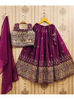 Evanik Purple Designer Georgette Embroidered Work Wedding Lehenga Choli For Kids | Grocsy