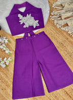 Evanik Purple Pure Khadi Cotton With Patch Work Kids Summer Co-Ord Set | Grocsy