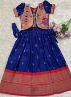 Evanik Blue Soft Paithani Silk Zari Weaving Pavadai For Kids Gown & Koti | Grocsy