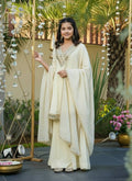 Evanik Beige Heavy Cosmos Zari Silk Real Mirror Work Kids Sharara Set | Grocsy