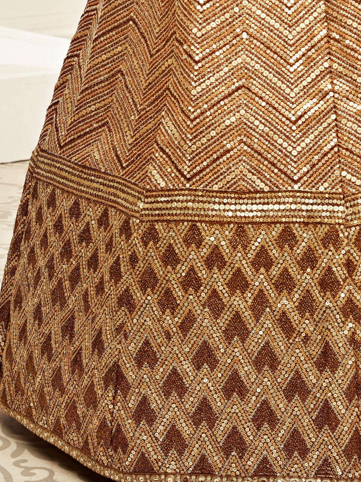 Tulsi Art Brown Sequins Embroidered Slub Silk Bridal Wear Lehenga Choli | Grocsy