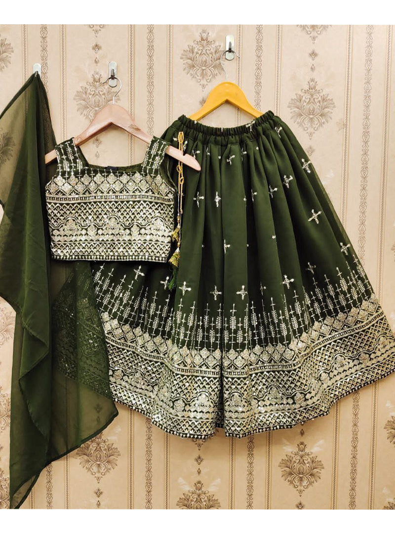 Evanik Green Designer Georgette Embroidered Work Wedding Lehenga Choli For Kids | Grocsy