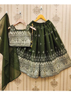 Evanik Green Designer Georgette Embroidered Work Wedding Lehenga Choli For Kids | Grocsy