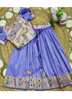 Evanik Purple Soft Silk Paithani Design Zari Weaving Pavadai Lehenga Choli For Kids | Grocsy