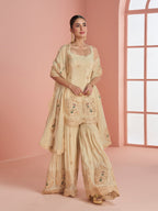 Evanik Cream Cosmos with Coding Sequence With thread Work Palazzo Set | Grocsy