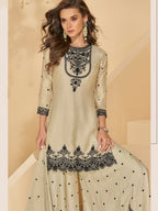 Evanik Off White Chiffon with Embroidery Sequence, Thread Work Palazzo Set | Grocsy