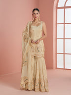 Evanik Cream Cosmos with Coding Sequence With thread Work Palazzo Set | Grocsy
