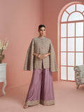 Evanik Women Mauve & Gold Printed Cape Style Kurta With Flared Palazzo Pants | Grocsy