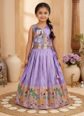 Evanik Purple Soft Silk Paithani Design Zari Weaving Pavadai Lehenga Choli For Kids | Grocsy