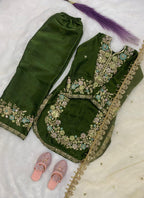 Evanik Green Kids Festival Wear Black Embroidered Silk Kurta Palazzo Set | Grocsy